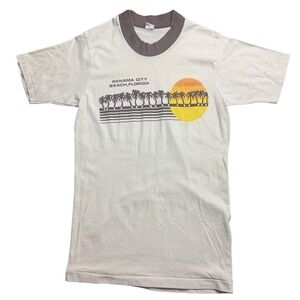 Vintage 70s Panama City Beach Florida Ringer Vacation Single Stitch Tee Small